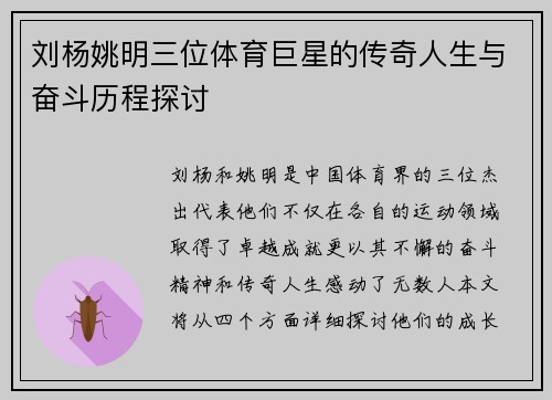 刘杨姚明三位体育巨星的传奇人生与奋斗历程探讨